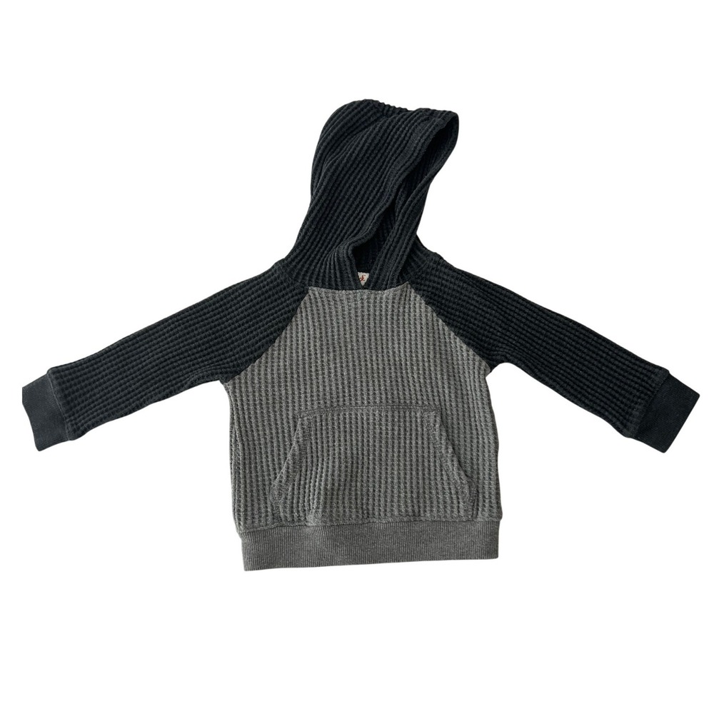 Cat & Jack Kids Grey Black Waffle Knit Thermal Hoodie Raglan Pullover 12M (0980)